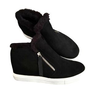 Madden Girl Prevale Hidden Wedge Faux Fur Suede Zip Sneakers Wedge 8 Sneakers